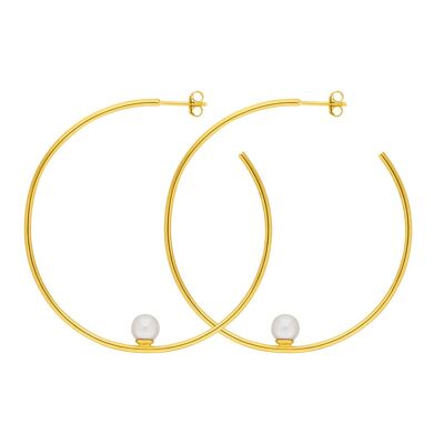 Cercle créole avec perle, 55 cm, plaqué or jaune 18 carats