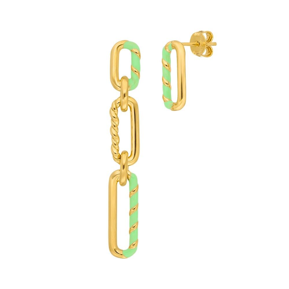 Orecchini in argento, oro giallo, twist neon, verde