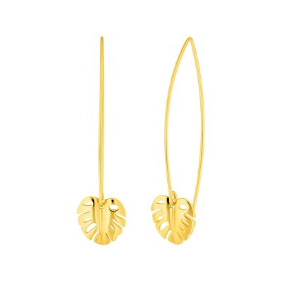 Monstera Leaf half hoop earrings, 18k yellow gold plated