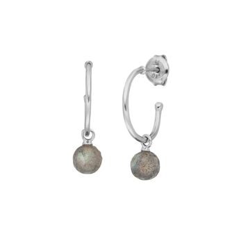 Boucles d'oreilles créoles Flying Gem, labradorite, argent sterling 925 1