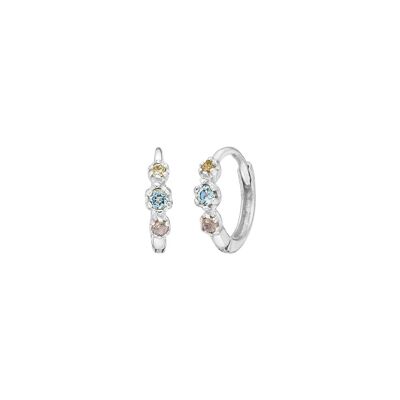 Hoop Earrings Three Gems, Blue Topaz, 925 Sterling Silver