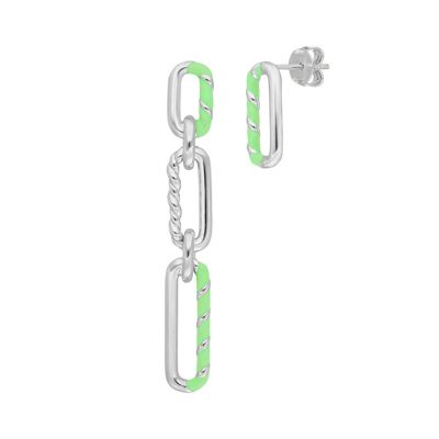 Pendientes de plata, giro de neón, verde