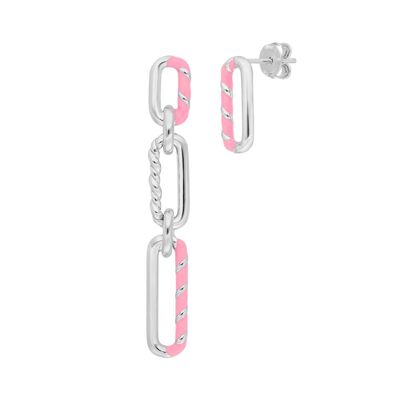 Silver earrings, neon twist, pink
