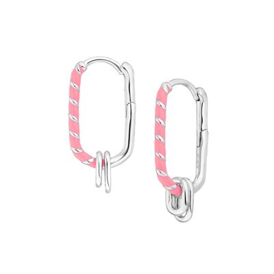Silver Hoop, Neon Twist - Pink