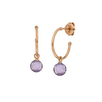 Boucles d'Oreilles Créoles Flying Gem, Améthyste, Plaqué Or Rose 18K 1