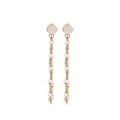 Flying Gem earrings, pearl / rose quartz, 18 k rose gold plated