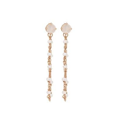 Pendientes Flying Gem, perla / cuarzo rosa, baño de oro rosa de 18 k