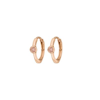 Hoop Earrings One Gem, Rose Quartz, 18K Rose Gold Plated