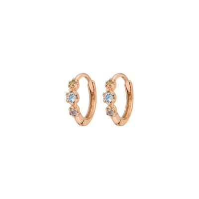 Three Gems Hoop Earrings, Blue Topaz, 18K Rose Gold Plated