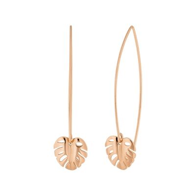 Monstera Leaf half hoop earrings, 18k rose gold plated