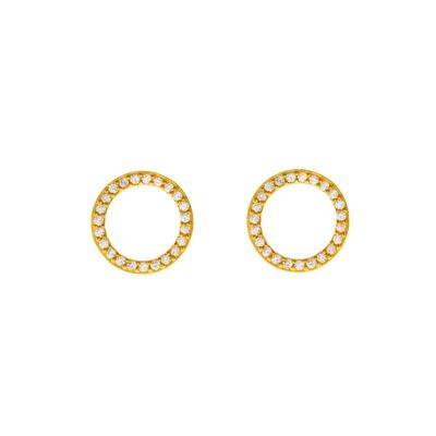 Circle Of Life ear studs with zirconia, 18K yellow gold plated