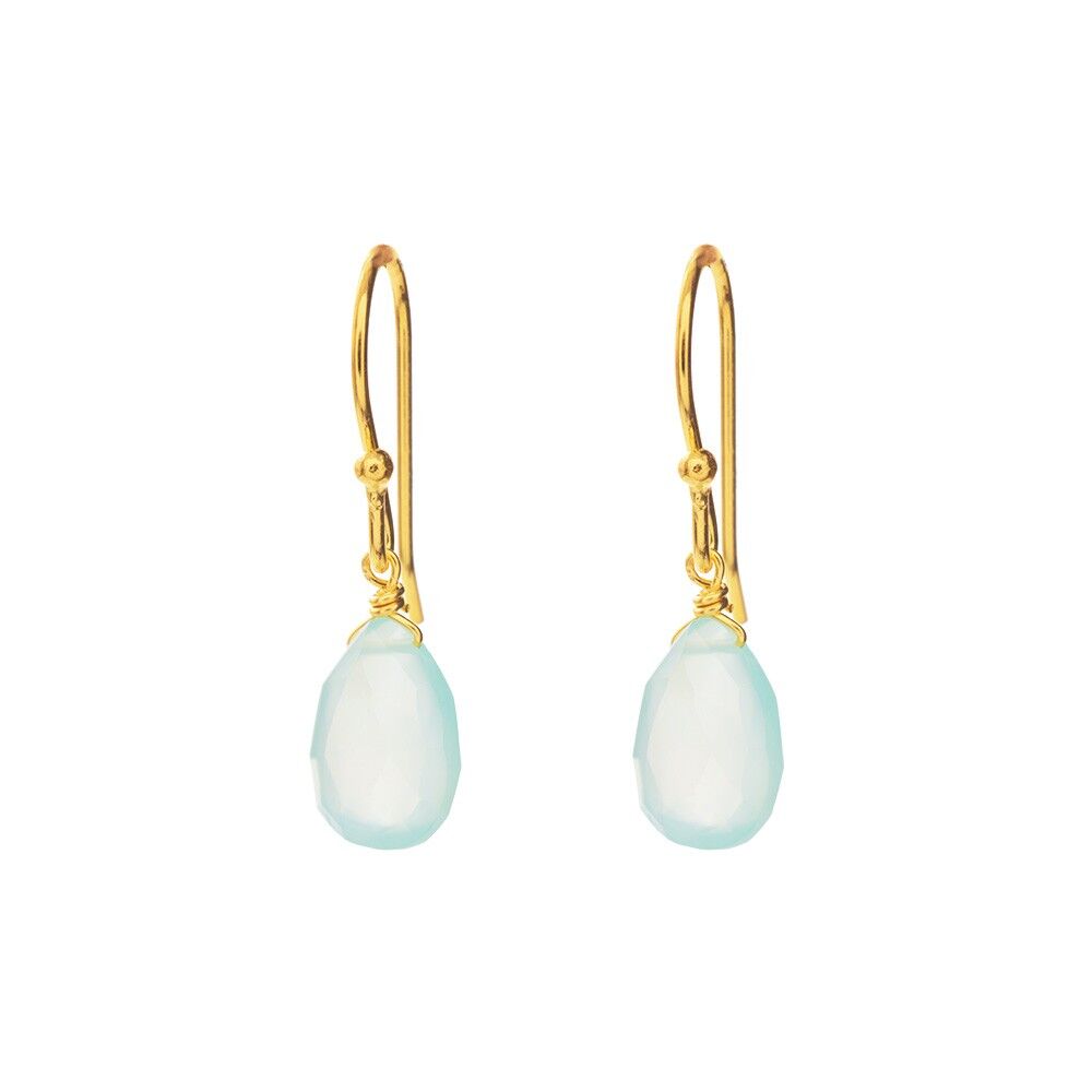 Boucles d'Oreilles Pendantes, Plaqué Or Jaune 18K, Aqua Calcédoine