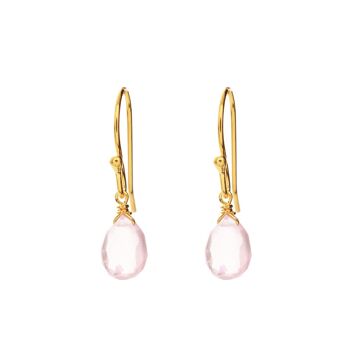 Boucles d'oreilles pendantes, plaquées or jaune 18 carats, quartz rose