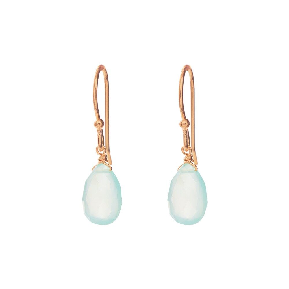 Boucles d'oreilles pendantes, plaquées or rose 18 carats, calcédoine aqua