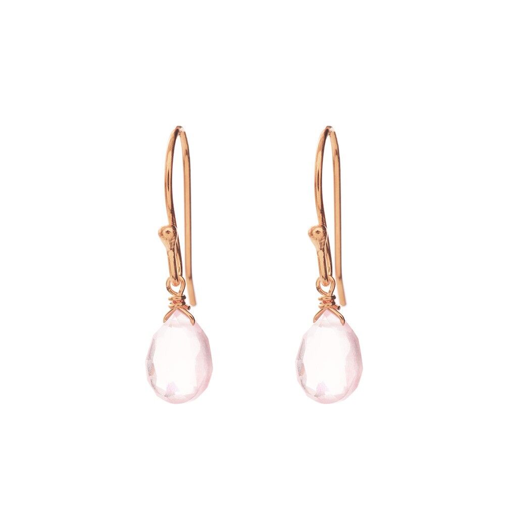 Boucles d'Oreilles Pendantes, Plaqué Or Rose 18K, Quartz Rose