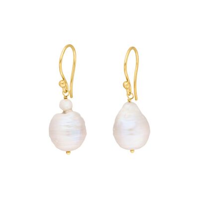 Boucles d'oreilles perles baroques, plaqué or jaune 18 carats