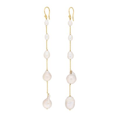 Earrings baroque pearl, long, 18 K yellow gold plated