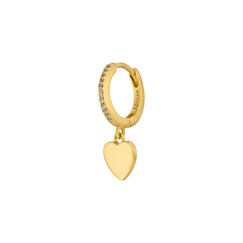 Single creole HEART/zirconia, 18 K yellow gold plated
