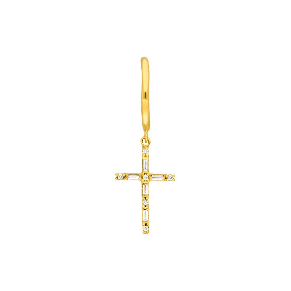 Single Creole SPARKLE CROSS, 18 K yellow gold plated