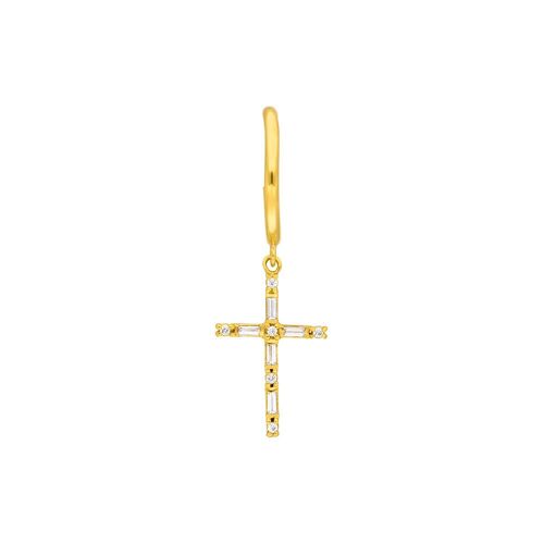 Single Creole SPARKLE CROSS, 18 K Gelbgold vergoldet