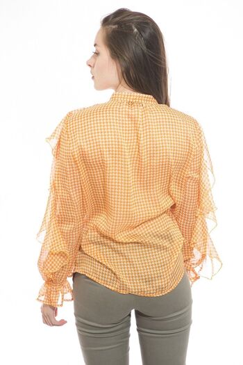 Top chemise boutonnée orange, à imprimé pattes de poule avec volants et col V 3
