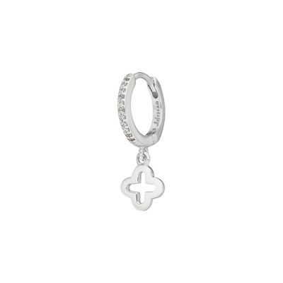 Single Creole CLOVER / zirconia, 925 sterling silver