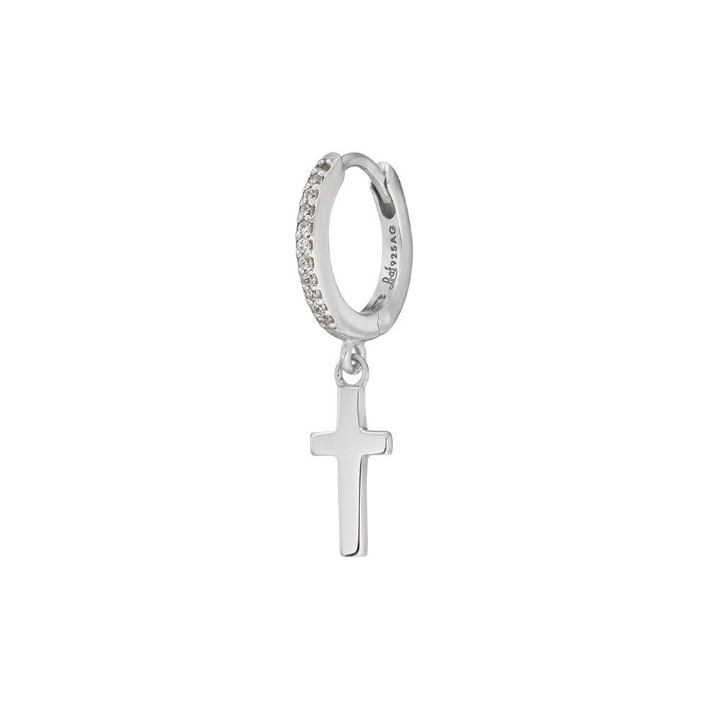 Single creole CROSS/zirconia, 925 sterling silver