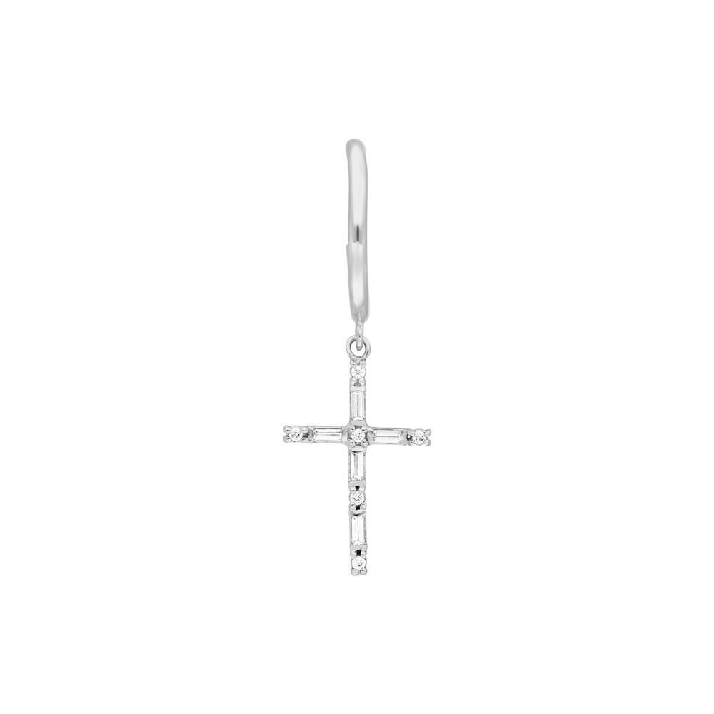 Single Creole SPARKLE CROSS, 925 sterling silver