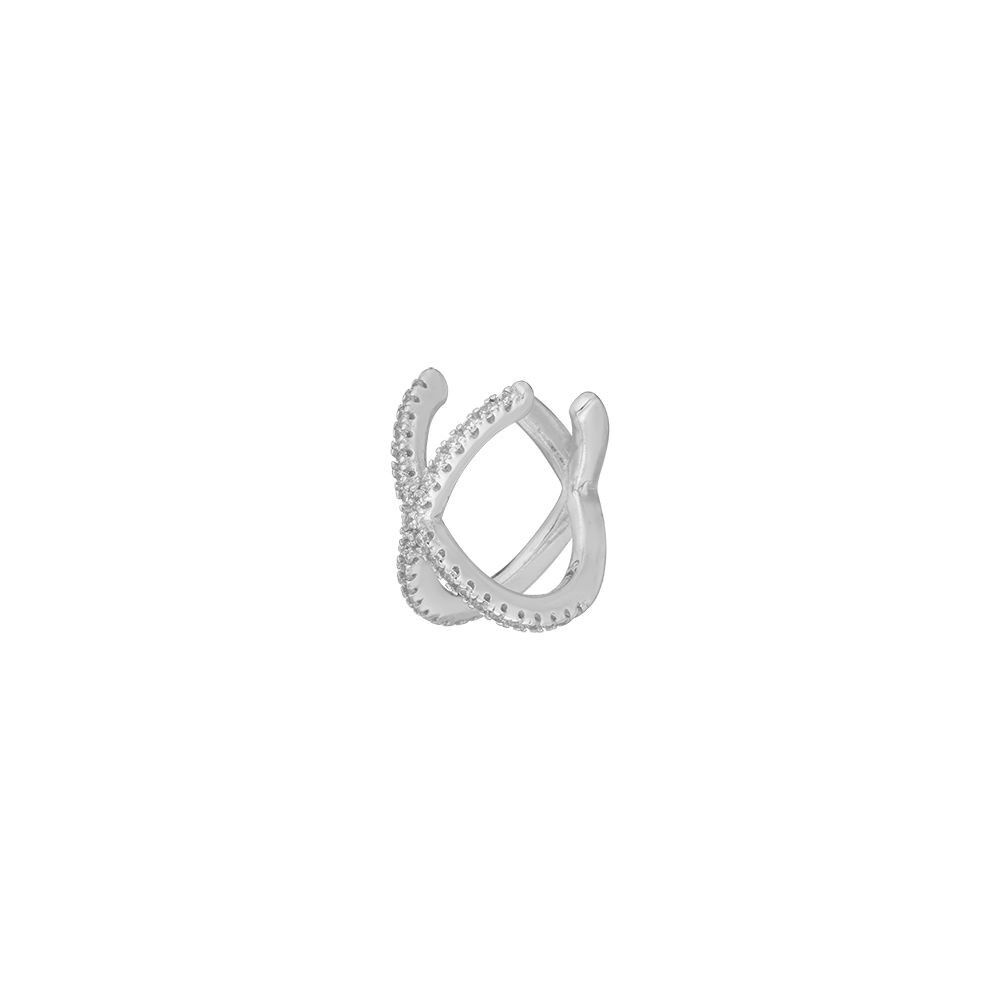 Earcuff Cross CZ, 925 sterling silver, rhodium-plated
