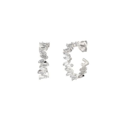 ICE CUBE hoop earrings, zirconia, 925 sterling silver, rhodium-plated
