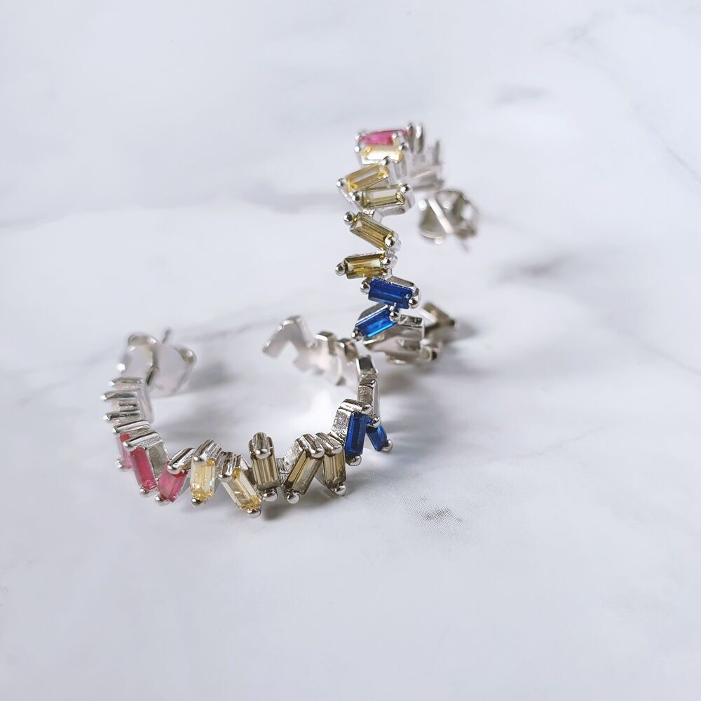 Criolla ICE CUBE, circonitas multicolor, plata de ley 925