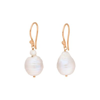 Boucles d'oreilles perles baroques, plaqué or rose 18 carats