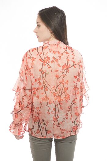 Top chemise boutonnée rose à imprimé sakura avec volants et col V 6