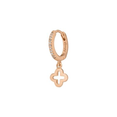 Single creole CLOVER/zirconia, 18 K rose gold plated