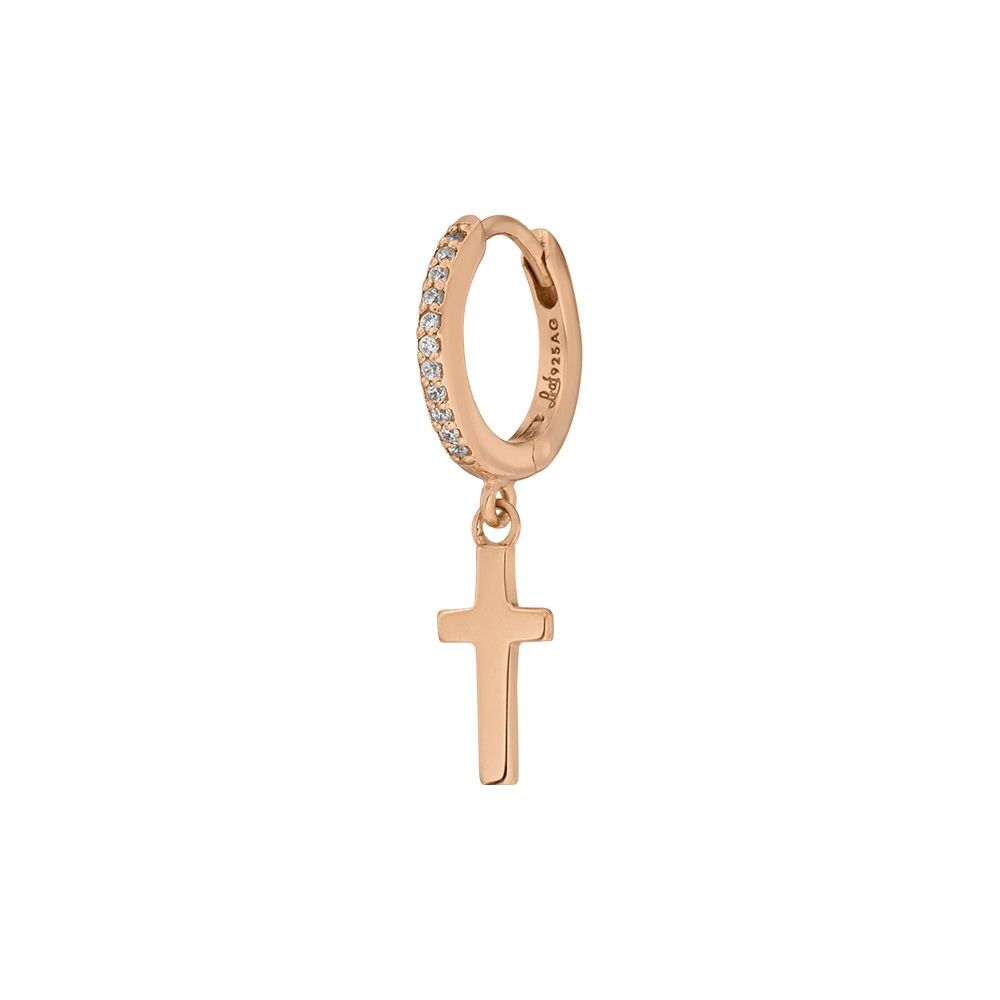 Single creole CROSS/zirconia, 18 K rose gold plated