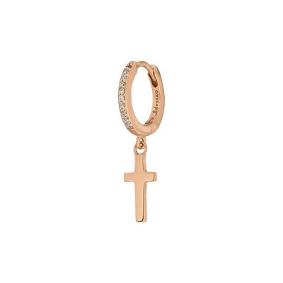 Single creole CROSS/zirconia, 18 K rose gold plated