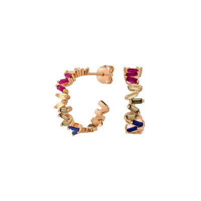 Creole ICE CUBE, multi color zirconia, 18 K rose gold plated