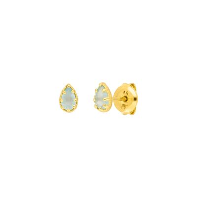Stud Earrings, Aqua Chalcedony, 18K Yellow Gold Plated