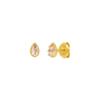 Clous d'oreilles goutte, quartz rose, plaqué or jaune 18 carats