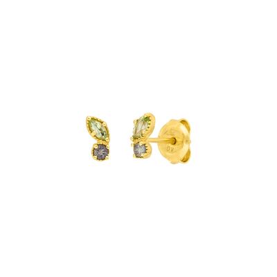 Two Gems Ear Studs, Peridot, 18K Yellow Gold Plated