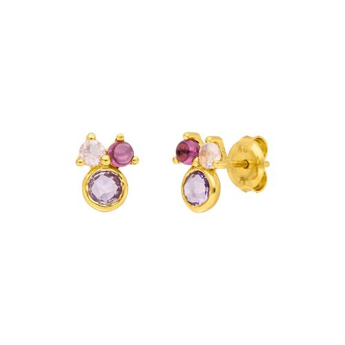 Ohrstecker Three Gems, Amethyst, 18 K Gelbgold vergoldet