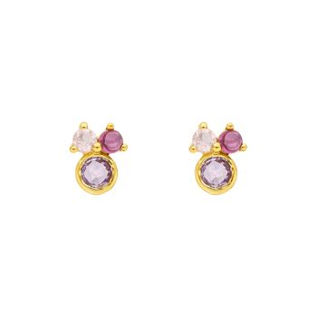 Clous d'oreilles Trois Gemmes, Améthyste, plaqué or jaune 18 carats 2