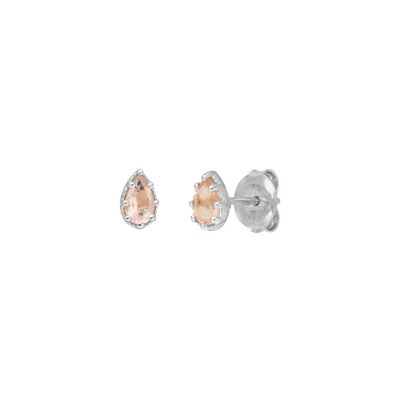 Clous d'oreilles goutte, quartz rose, argent 925