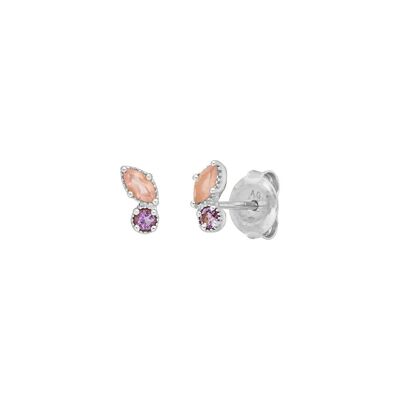 Orecchini a bottone Due gemme, quarzo rosa, argento sterling 925