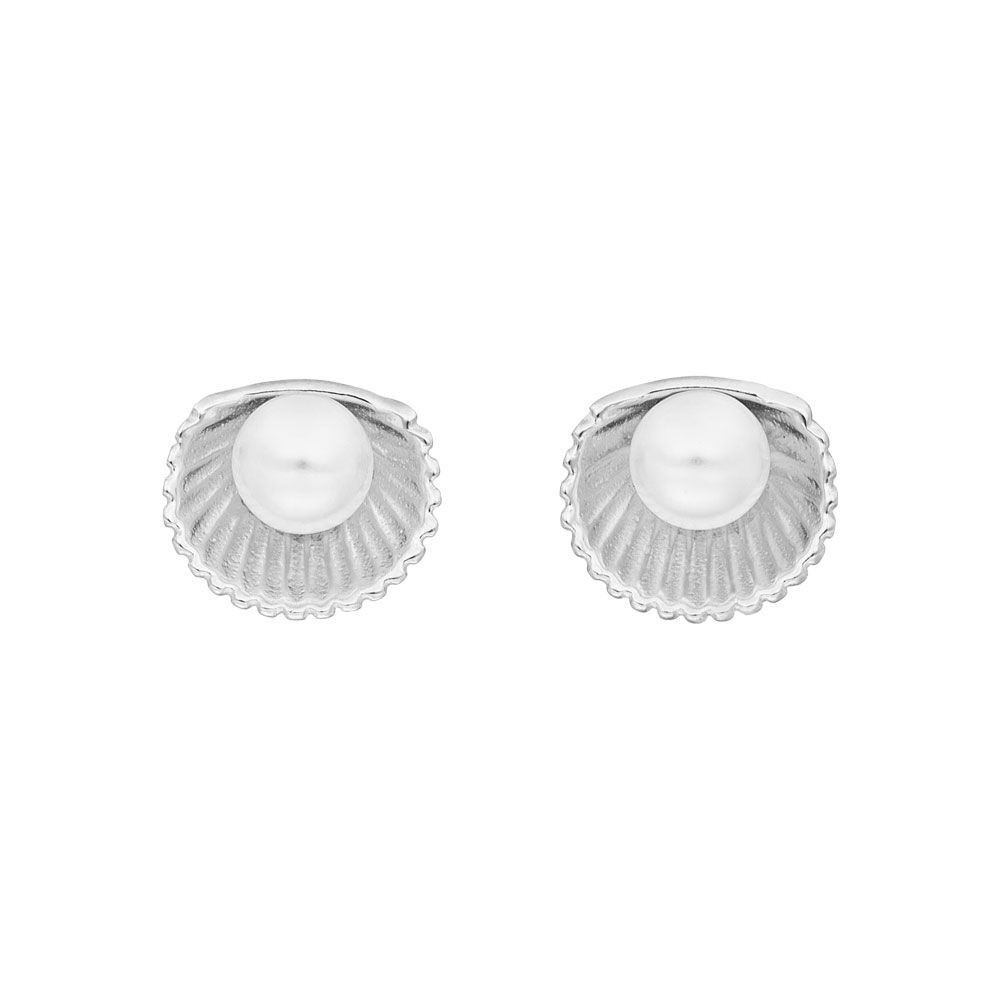 Orecchini a bottone conchiglia con perla, argento sterling 925