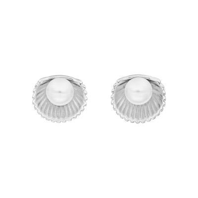 Orecchini a bottone conchiglia con perla, argento sterling 925