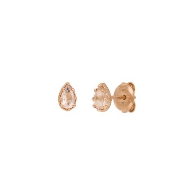 Boucles D'oreilles Tiges, Quartz Rose, Plaqué Or Rose 18K