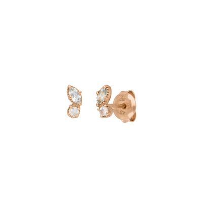 Boucles D'oreilles Tiges Deux Gemmes, Topaze Bleue, Plaqué Or Rose 18K