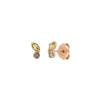 Pendientes De Botón Dos Gemas, Peridoto, Baño De Oro Rosa De 18 Quilates