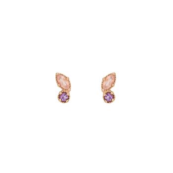 Clous d'oreilles deux gemmes, quartz rose, plaqué or rose 18 carats 2